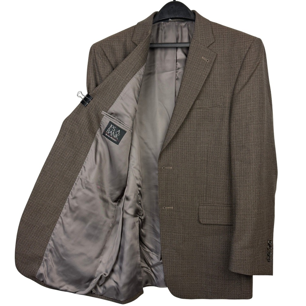Jos A Bank Mens 40R 100% Wool Blazer Sport Coat Suit Jacket MICRO CHECK Brown